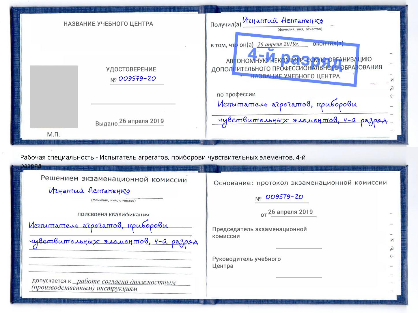 корочка 4-й разряд Испытатель агрегатов, приборови чувствительных элементов Волгоград