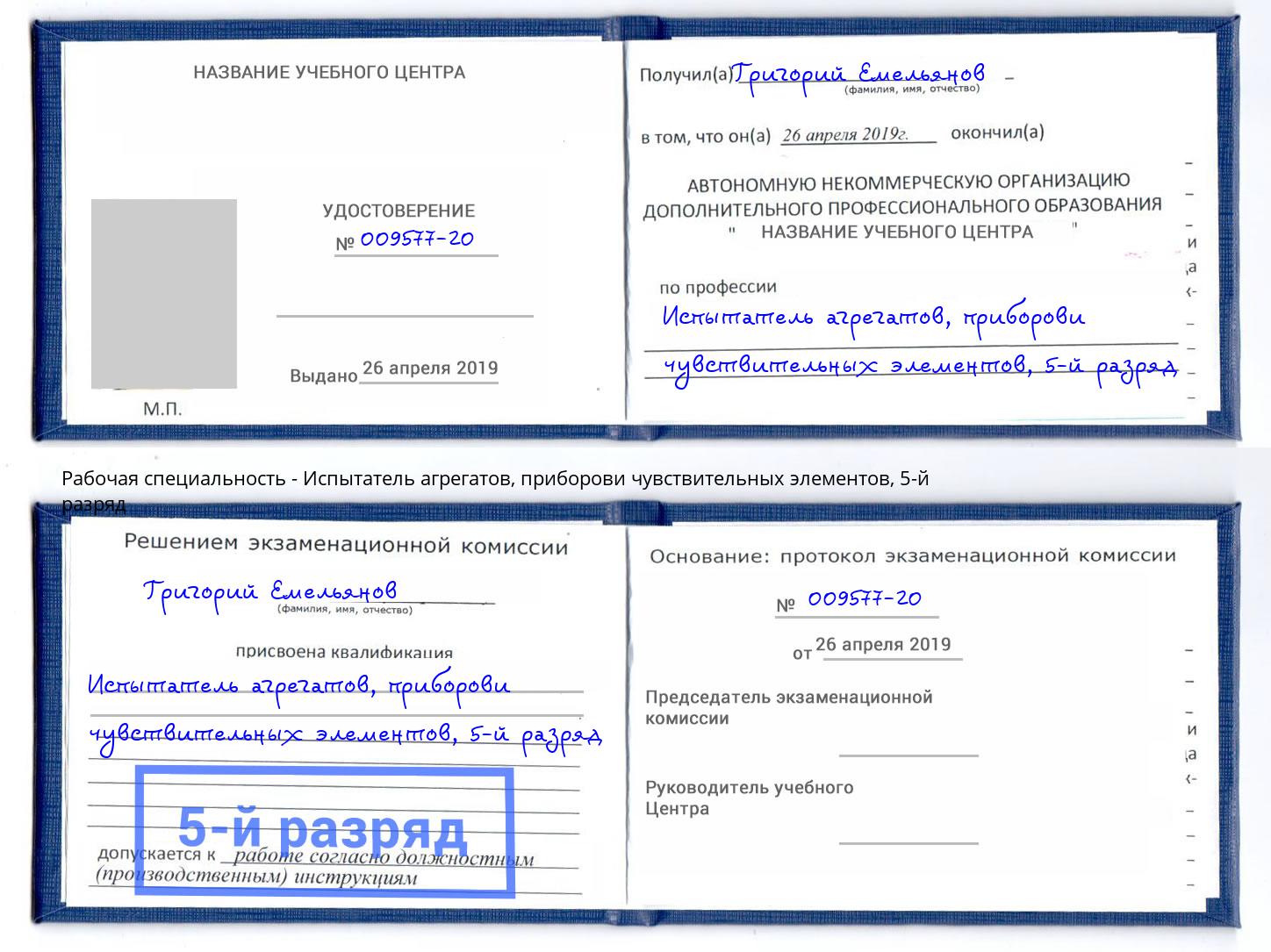 корочка 5-й разряд Испытатель агрегатов, приборови чувствительных элементов Волгоград