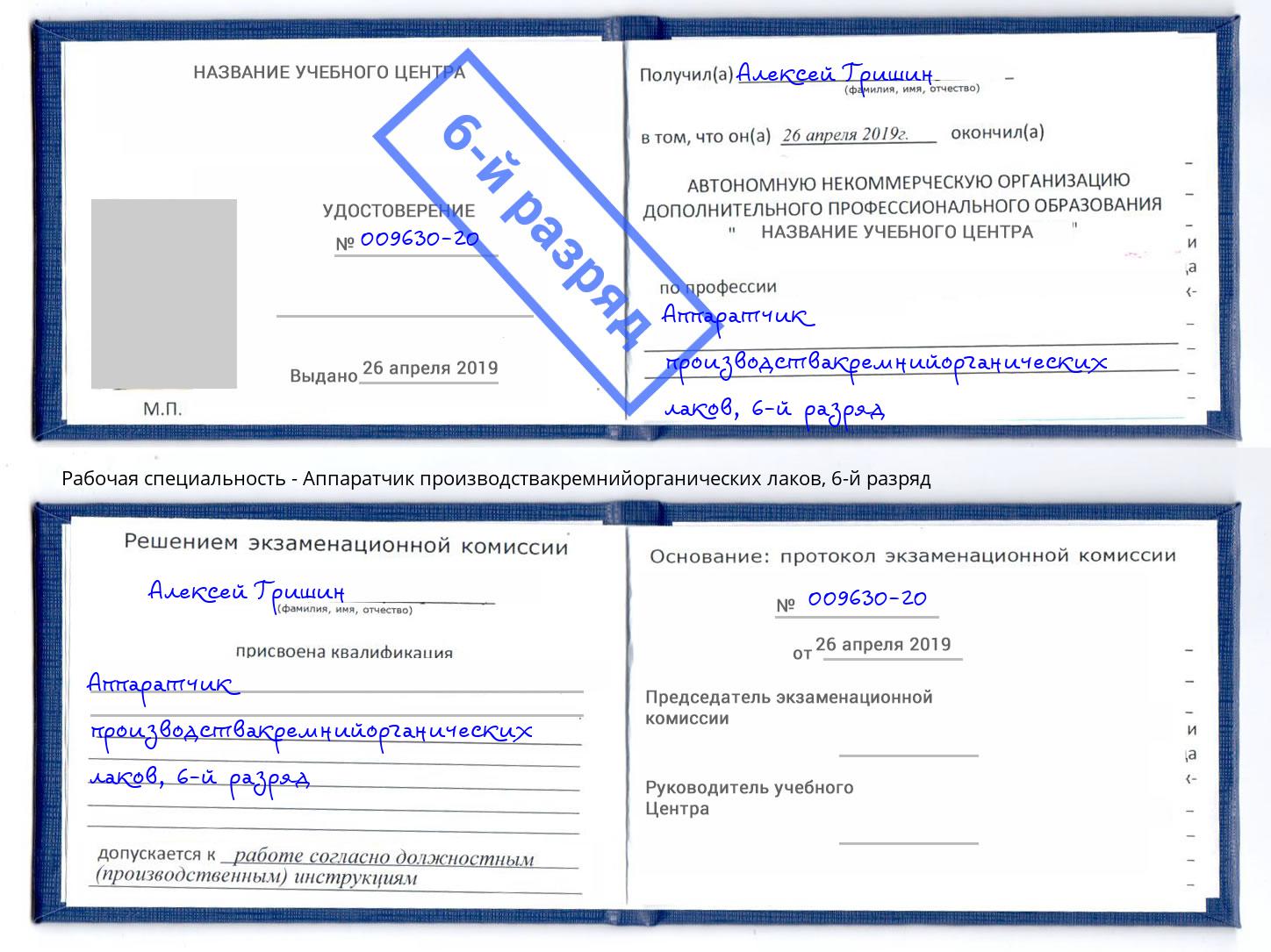 корочка 6-й разряд Аппаратчик производствакремнийорганических лаков Волгоград