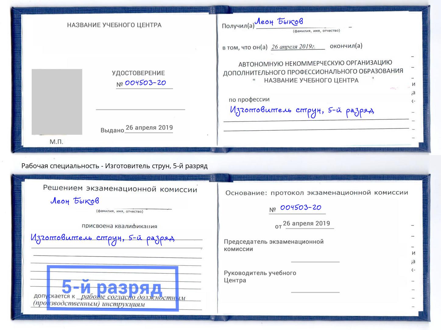 корочка 5-й разряд Изготовитель струн Волгоград